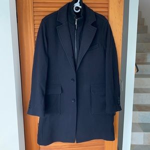 COLE HAAN Black Wool Coat with Lambskin Trim